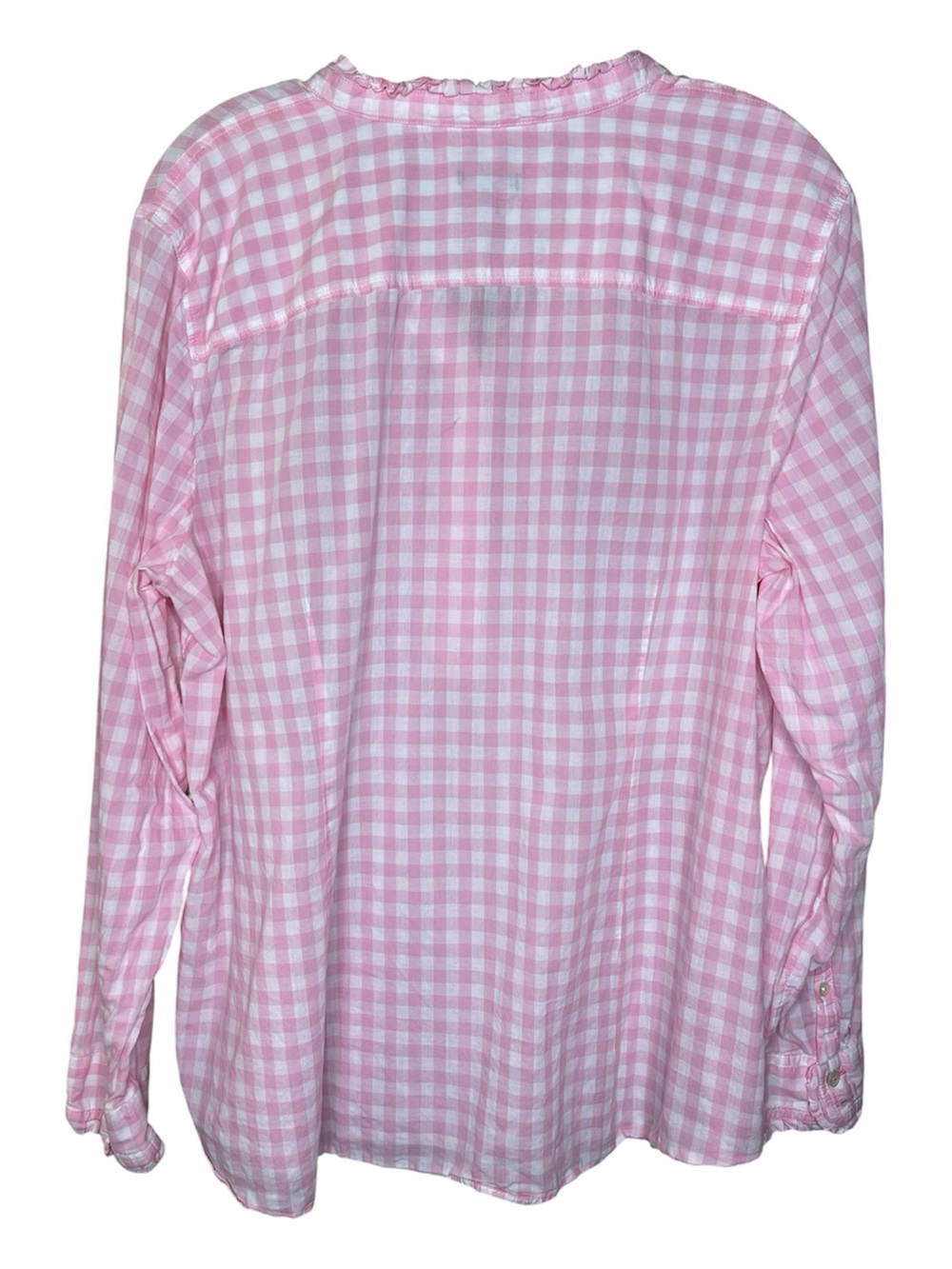 Talbots Pink Gingham Ruffle Button-Front Top Sz XL - Picture 3 of 5